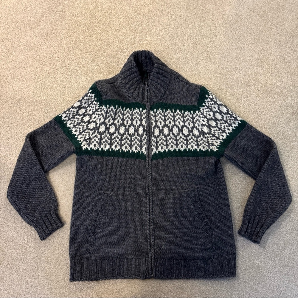 Stile Benetton Gray White Full Zip Long Sleeve Sweater Wool Acrylic Mens Size L